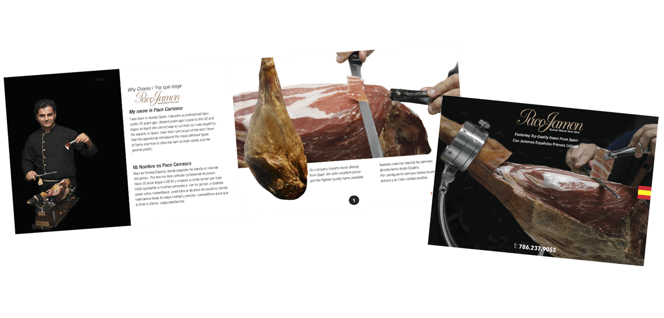 Sample pages of a brochure for Paco Jamon