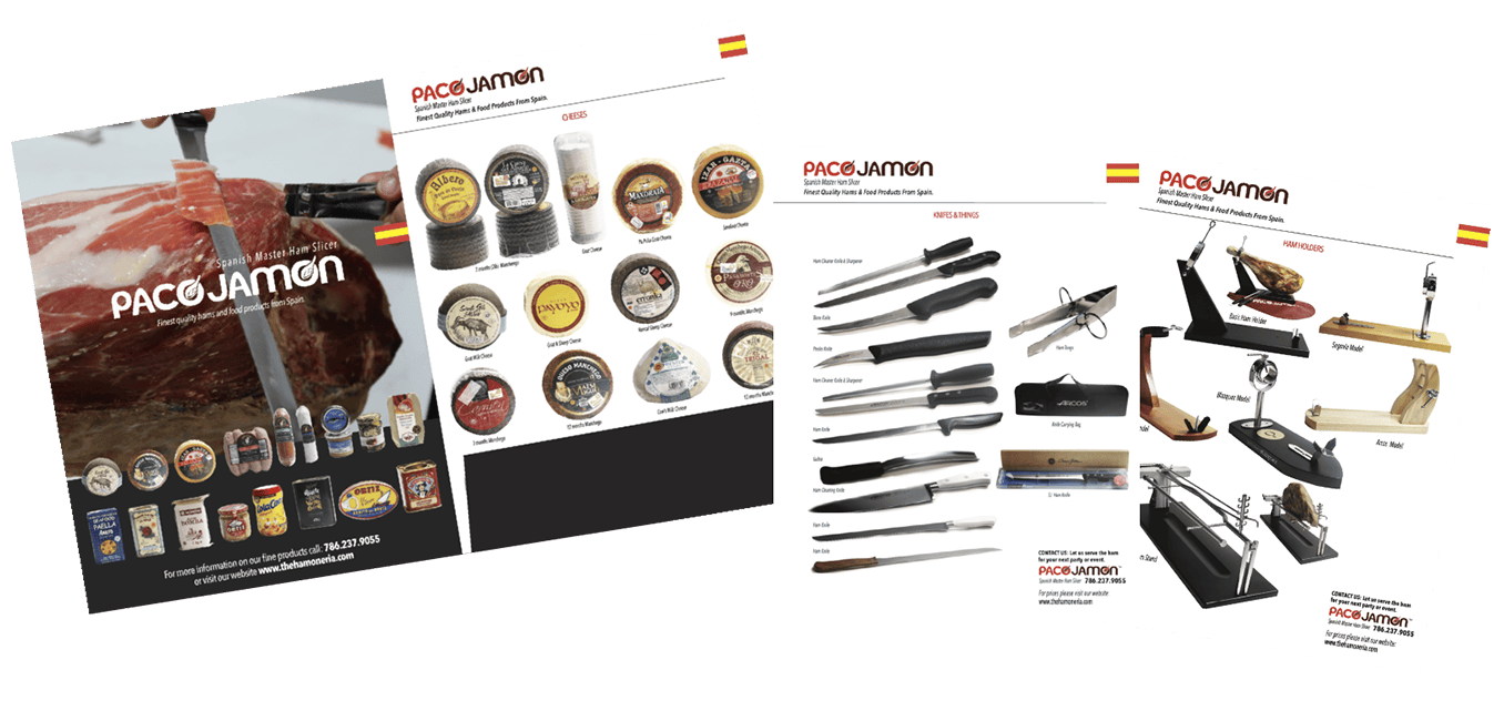 Sample of folder and inserts for Paco Jamon
