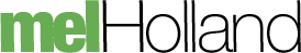 Mel Holland Design logo featuring green mel text with Holland in outlined letters