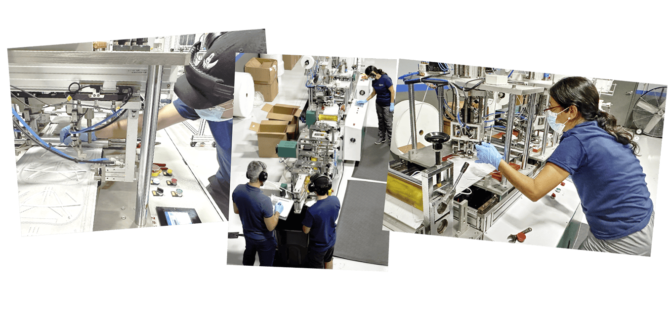 Sample photos of a Miami factory making facemasks.